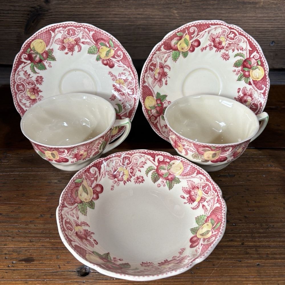 1930's Royal Doulton Pomeroy Teacup Small Bowl Red Fruit LOT OF 5 Pattern D5471